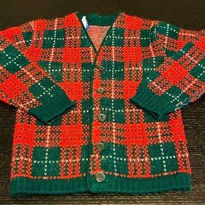 Christmas Red Green Plaid Vintage Cardigan Sweater Toddler 3 Pickwick USA